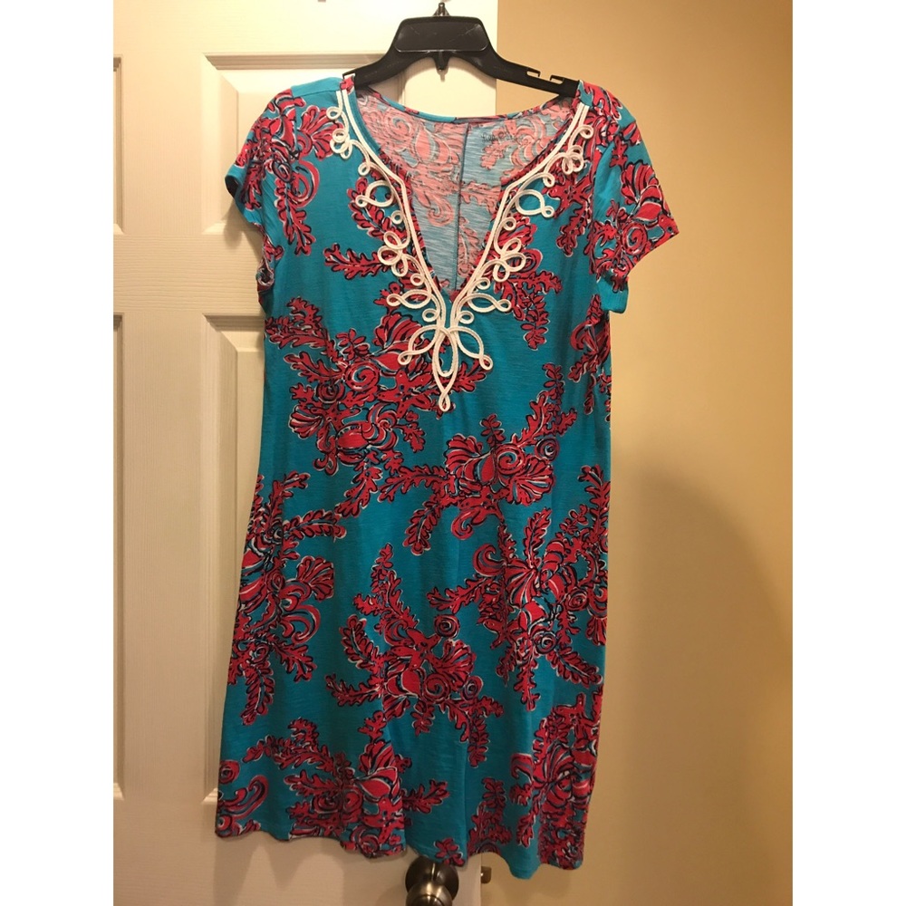 EUC Lilly Pulitzer dress blue red coral - sz large